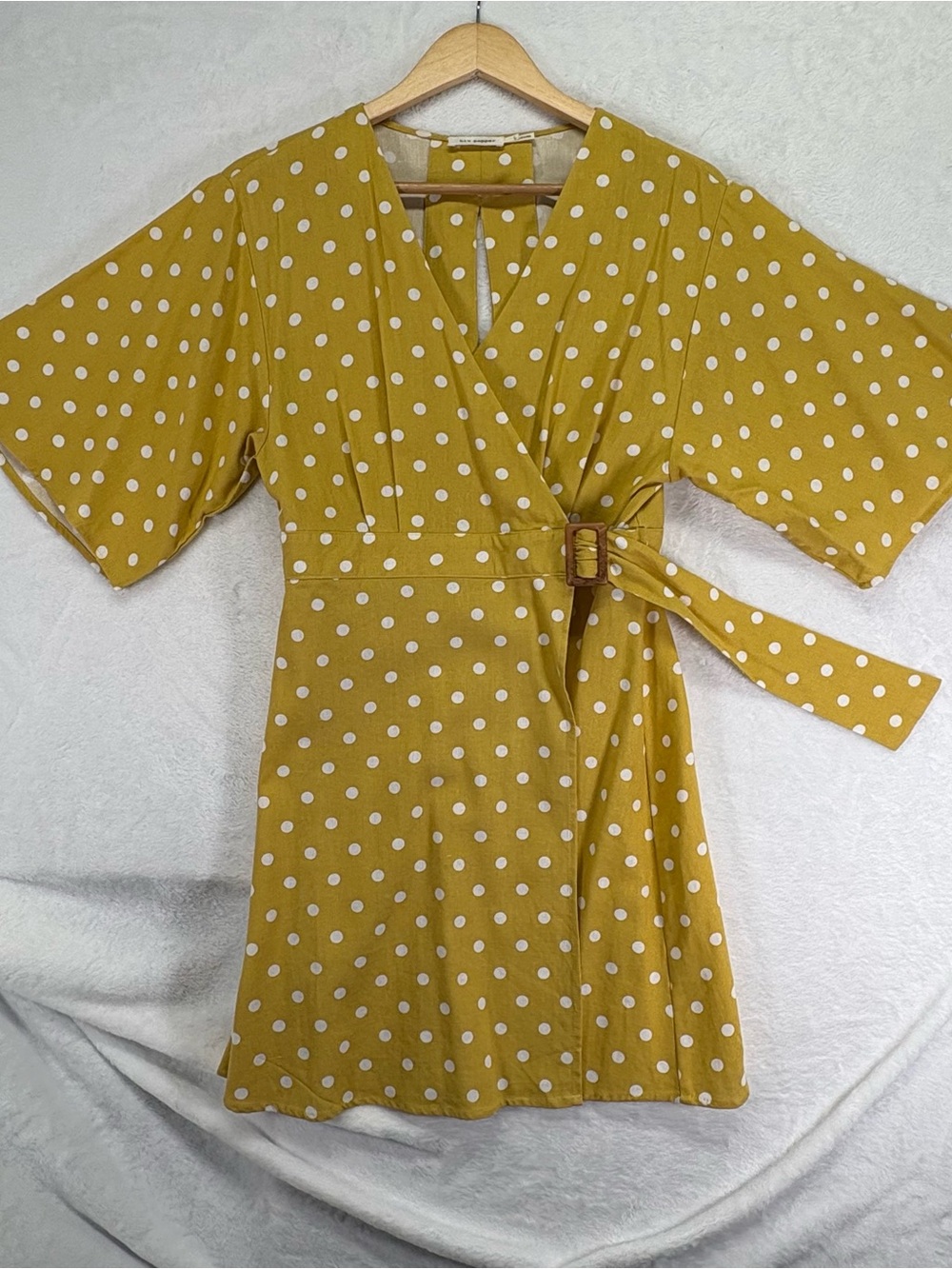 Blu Pepper Mustard Yellow Polka Dot Wrap Dress